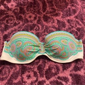 VS White & Teal Strapless Bikini Top